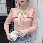 Tie-neck Ruffled Cardigan