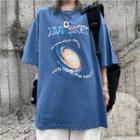Short Sleeve Galaxy Letter Print Loose T-shirt
