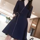 Long-sleeve Tie-side A-line Dress