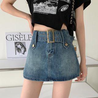 Belt-waist Denim Skort
