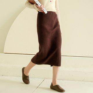 Ribbed Midi Straight-fit Knit Skirt