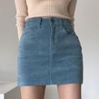 Slit Corduroy Mini Pencil Skirt