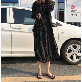 Long-sleeve Crinkle Midi A-line Dress