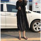 Long-sleeve Crinkle Midi A-line Dress