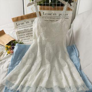 Sequined Sleeveless Pearl-strap Midi Dress