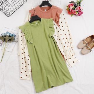 Knit Panel Dotted Mock Two Piece Dress