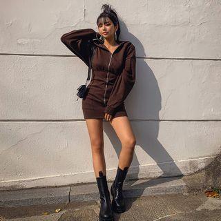 Zip-front Fleece-lined Hoodie Dress