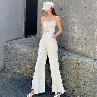 Set: Pinstriped Strapless Top + Wide Leg Pants
