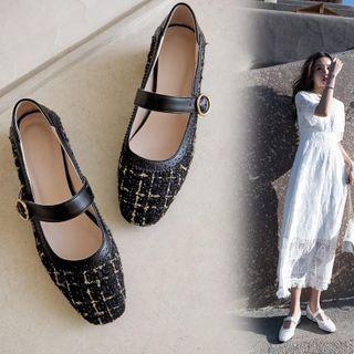 Block Heel Tweed Mary Jane Pumps