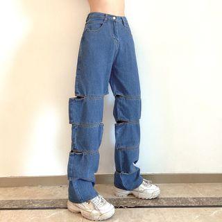 High-waist Cutout Panel Jeans