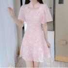 Short-sleeve Printed Cut-out Qipao Mini Dress