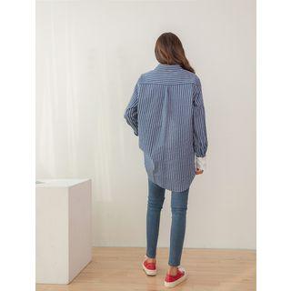 Plus Size Contrast-cuff Stripe Shirt