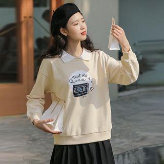 Mock Two-piece Lettering Sweatshirt Almond - One Size
