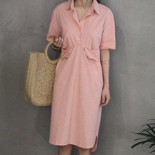 Tab-waist Pastel Shirtwaist Dress
