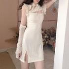 Set: Sleeveless Lace Mini Qipao Dress
