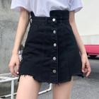 Asymmetric Ripped A-line Denim Skirt