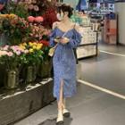 Long-sleeve Cold Shoulder Floral Dress