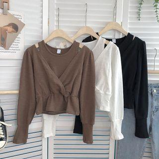 Mock Two-piece Long-sleeve Cutout Cropped Blouse