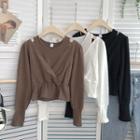 Mock Two-piece Long-sleeve Cutout Cropped Blouse
