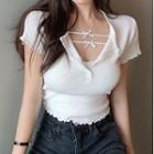 Short-sleeve Ruffle Trim Top / Bow Camisole Top