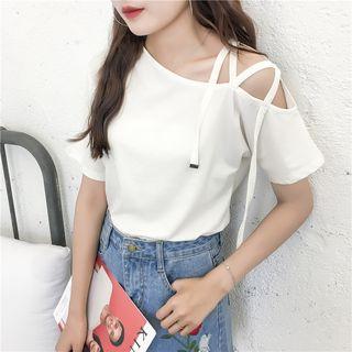 Short-sleeve Cross Shoulder T-shirt