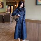 Long-sleeve Stand-collar Midi A-line Shirtdress