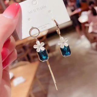 Flower Faux Crystal Asymmetrical Dangle Earring 1 Pair - Gold & Blue - One Size