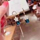 Flower Faux Crystal Asymmetrical Dangle Earring 1 Pair - Gold & Blue - One Size
