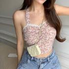 Halter-neck Floral Cropped Camisole Top Floral - Pink - One Size