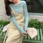 Long-sleeve Plain Slim-fit Top / Floral Print Sleeveless Dress