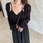 V-neck Camisole Top / Plain Button Jacket / Drawstring Wide-leg Pants