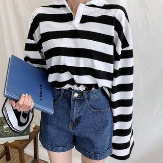 Wide-sleeve Stripe Polo Shirt