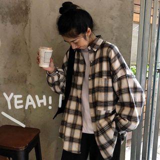 Lantern-sleeve Plaid Shirt As Shown In Figure - One Size