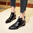 Croc Grain Patent Pointy-toe Ankle Boots