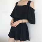 Cut Out Shoulder Elbow Sleeve Chiffon Playsuit