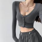 Deep U-neck Button-up Skinny Crop Top In 5 Colors