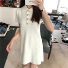 Faux-pearl Buttoned Short-sleeve Dress