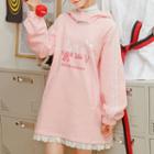 Lace-hem Printed Fleece-lined Hood Sweatdress