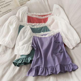 Frog-button Wide-neck Crop Top