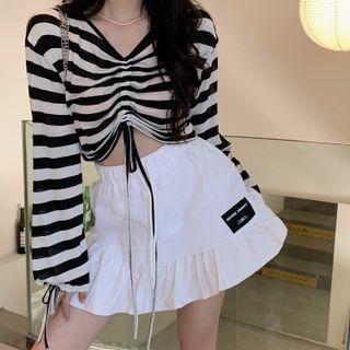 Long-sleeve Striped Top / A-line Skirt