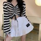 Long-sleeve Striped Top / A-line Skirt