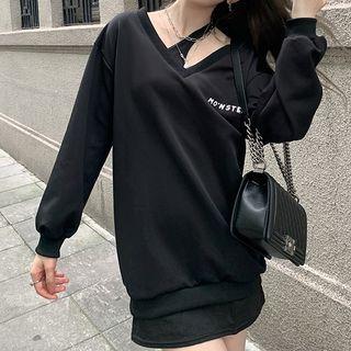 Lettering Sweatshirt / Halter-neck Mini Bodycon Dress