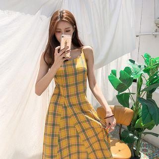 Sleeveless Plaid Long Flare Dress
