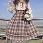 Ruffle Trim Plaid Midi A-line Dress / Headband / Petticoat Skirt / Set