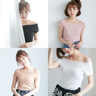 Short-sleeve Plain Frilled Top