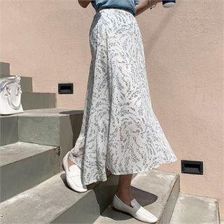 Band-waist Floral Print Skirt White - One Size