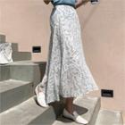 Band-waist Floral Print Skirt White - One Size