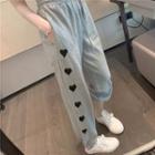 Heart Print Sweatpants Gray - One Size