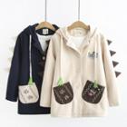 Dinosaur Embroidered Hooded Button Coat