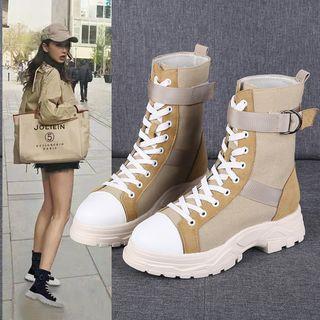 Color Block Lace-up Short Boots